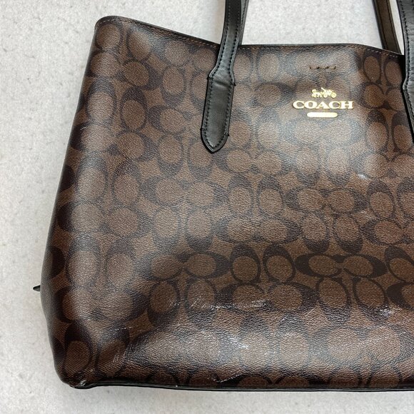 Coach F79987 Signature Monogram Tote Bag Brown Large Carryall Zipper Purse - Picture 3 of 16